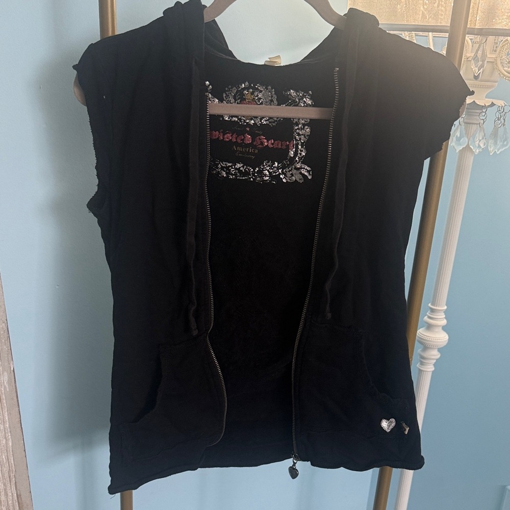 Twisted Heart Black Hoodie Vest